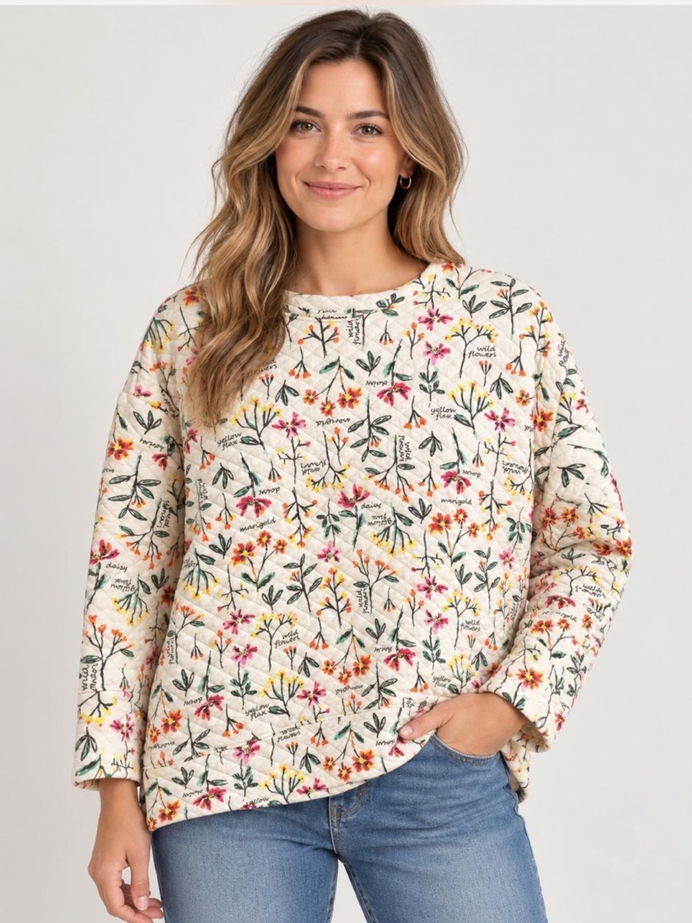 Landsβ End Quilted Wildflower Floral Top Size Medium